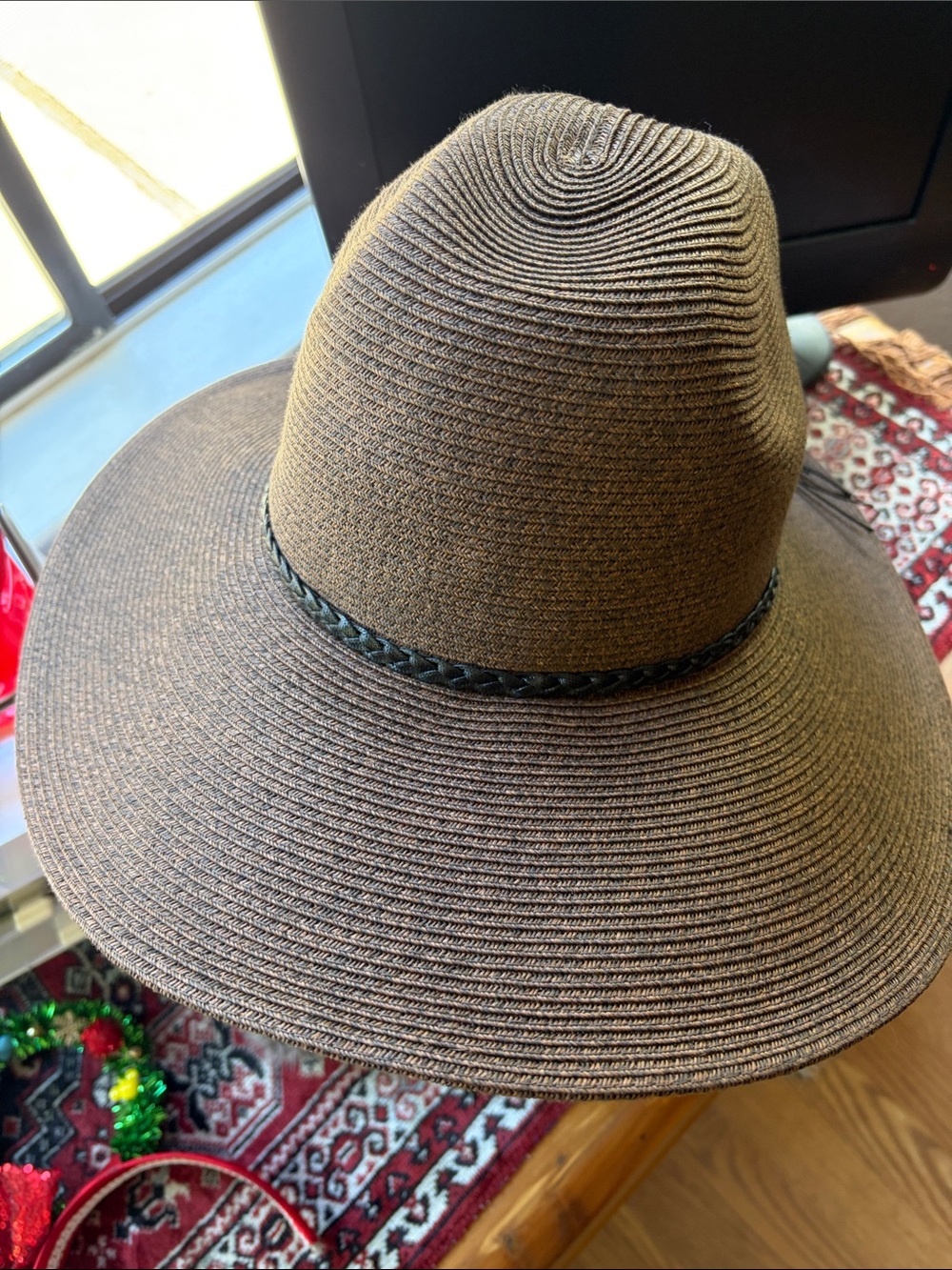 San Diego Hat Company Brown Braided-Trim Wide Brim Sun Hat